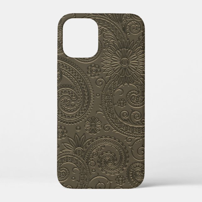 Funda De Case-Mate Para iPhone Patrón floral Gris Paisley Gunmetal moderno Etched (Reverso )