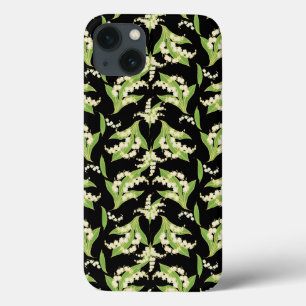 Funda Para iPhone 13 Patrón floral ilies-of-the-Valley sobre negro