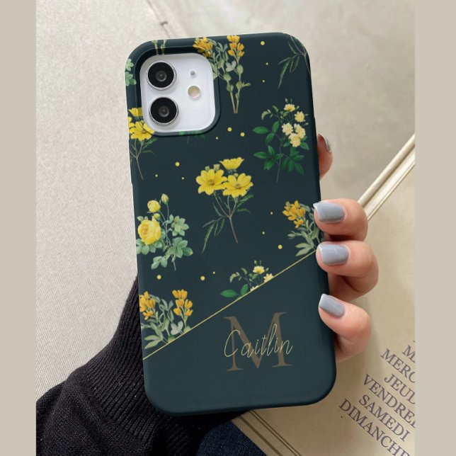 Funda De Case-Mate Para iPhone Patrón floral monograma personalizado de la Marina (Subido por el creador)