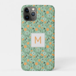 Funda Para iPhone 11 Pro Patrón floral Naranja de flores de Dandelion monog