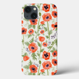 Funda Para iPhone 13 Patrón floral Naranja Poppies Elegantes