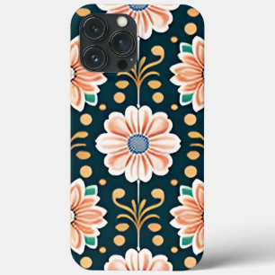 Funda Para iPhone 13 Pro Max Patrón floral naranja sobre fondo negro