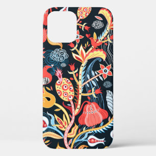 Funda Para iPhone 12 patrón floral ornamental con pájaros en una cuba o