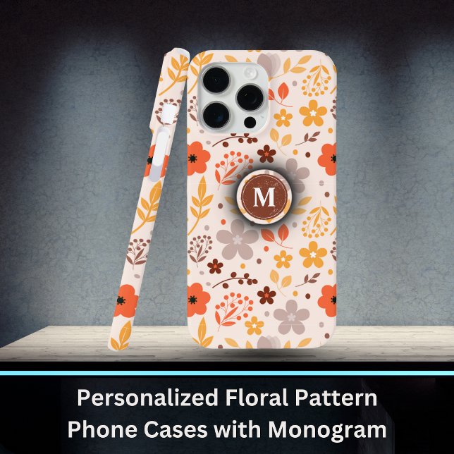 Funda De Case-Mate Para iPhone Patrón floral personalizado con nombre de monogram (Personalized Floral Pattern Phone Cases with Monogram)