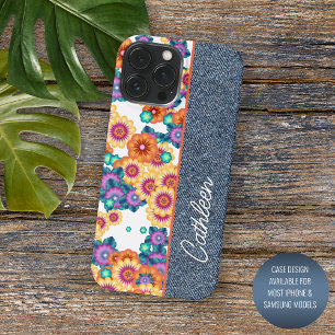 Funda Para iPhone 11 Pro Max Patrón floral personalizado en jeans de mezclilla 