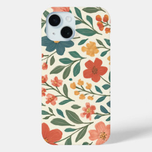 Funda Para iPhone 15 Patrón floral pintado a mano: botánica colorida