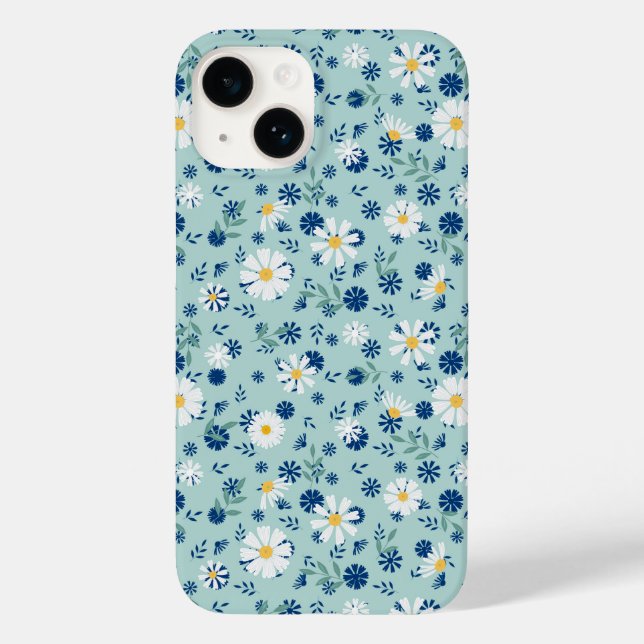 Funda De Case-Mate Para iPhone Patrón floral retro con margaritas. (Reverso )