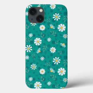 Funda Para iPhone 13 Patrón floral retro. Las margaritas blancas en un