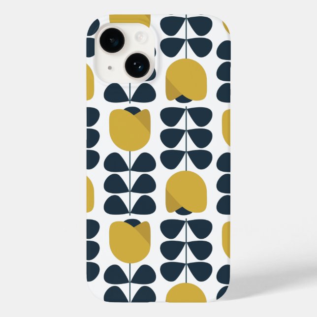 Funda De Case-Mate Para iPhone Patrón floral retro naval y amarillo (Reverso )