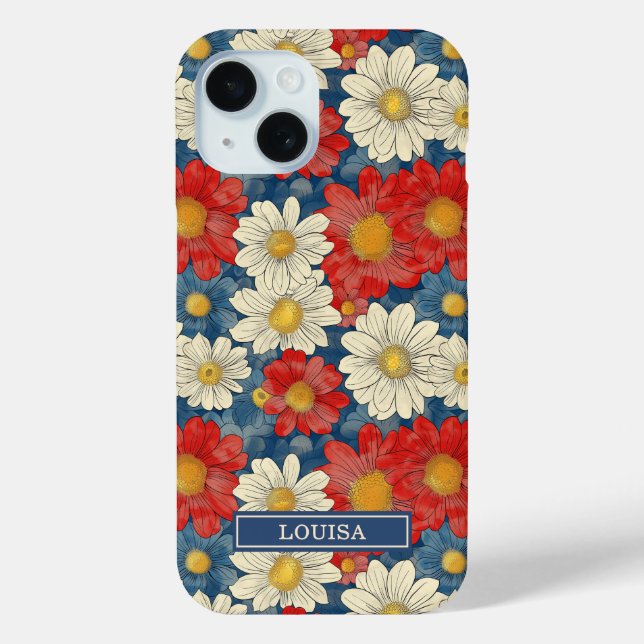Funda De Case-Mate Para iPhone Patrón Floral Rojo Japonés Monogramado (Reverso )