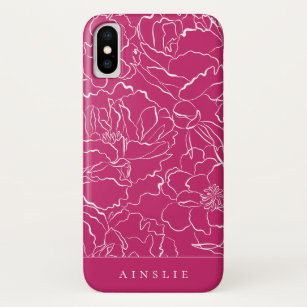 Funda Para iPhone XS Patrón floral rosa/blanco de pavo real personaliza