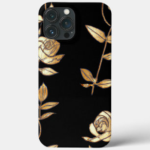 Funda Para iPhone 13 Pro Max Patrón floral Rosa negro y dorado