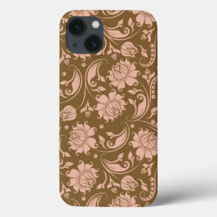 Funda Para iPhone 13 Patrón floral rosa y marrón