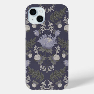 Funda Para iPhone 15 Mini Patrón floral simétrico de color púrpura oscuro