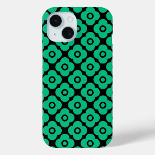 Funda Para iPhone 15 Patrón floral simple verde y blanco retro