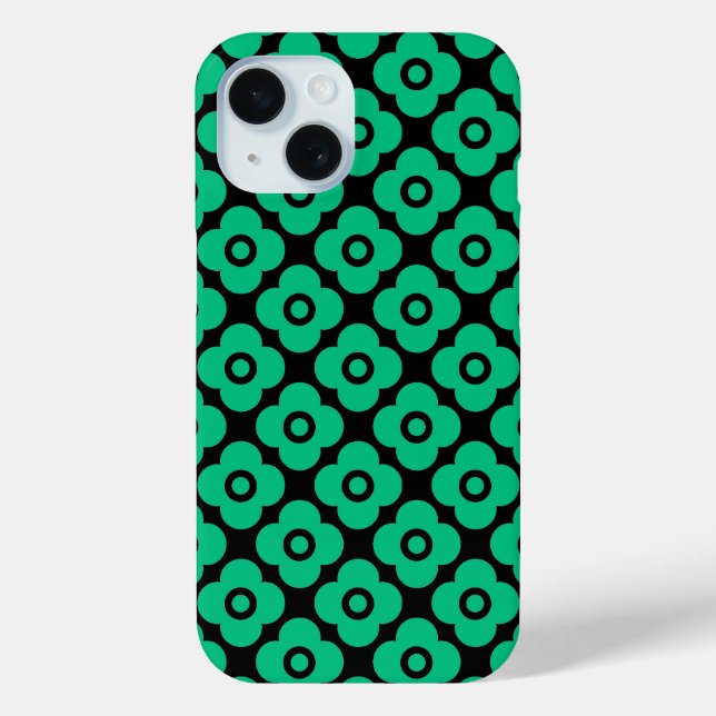 Funda De Case-Mate Para iPhone Patrón floral simple verde y blanco retro (Reverso )