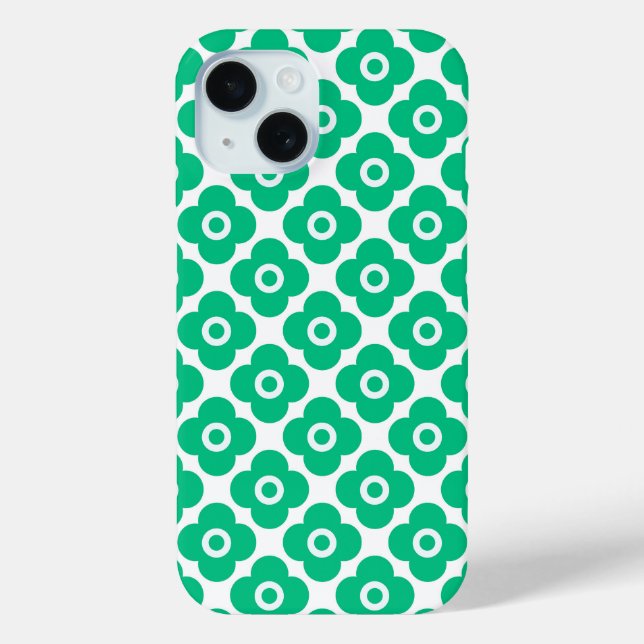 Funda De Case-Mate Para iPhone Patrón floral simple verde y blanco retro (Reverso )