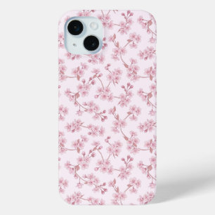 Funda Para iPhone 15 Mini Patrón floral sin costuras de flor de cerezo rosa