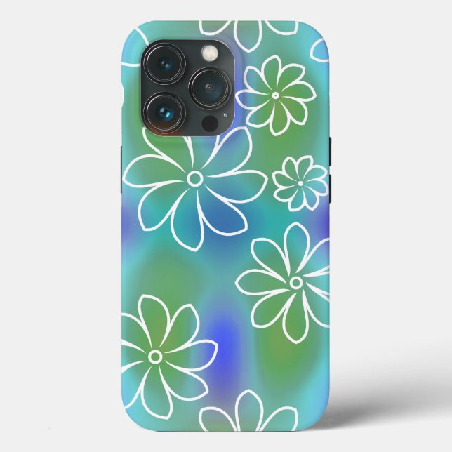 Funda De Case-Mate Para iPhone Patrón floral sin foco azul y verde (Reverso )
