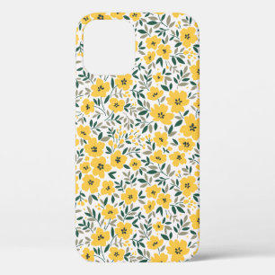 Funda Para iPhone 12 Patrón floral sin foco, flores amarillas pequeñas.