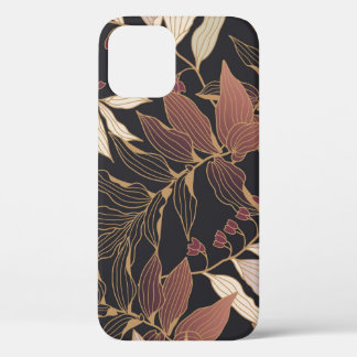 Funda Para iPhone 12 Patrón floral sin soldadura con hojas en la espald