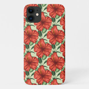 Funda Para iPhone 11 Patrón floral tropical continuo con flores rojas