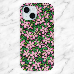 Funda Para iPhone 15 Patrón floral tropical rosa y verde