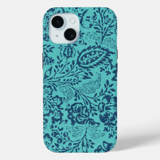 Funda Para iPhone 15 Patrón floral Verde azulado Damask de la Marina de