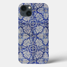 Funda Para iPhone 13 Patrón floral vintage azul y blanco mediterráneo