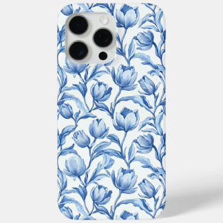 Funda Para iPhone 15 Pro Max Patrón floral vintage de Blue Tulip