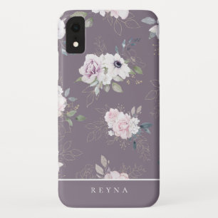 Funda Para iPhone XR Patrón floral violeta de color de agua