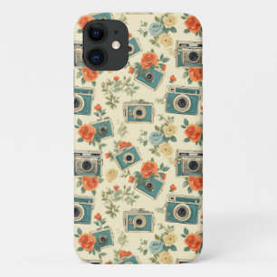 Funda Para iPhone 11 Patrón Floral y de cámara vintage