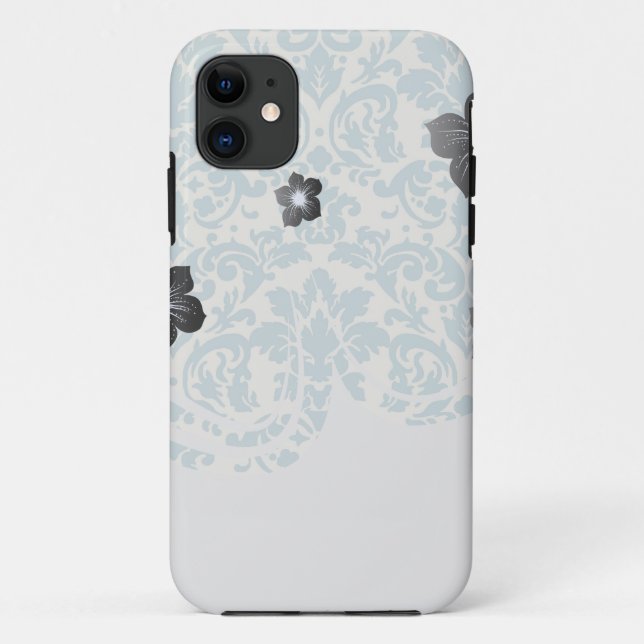 Funda De Case-Mate Para iPhone patrón floreado de damasco azul y crema (Reverso)
