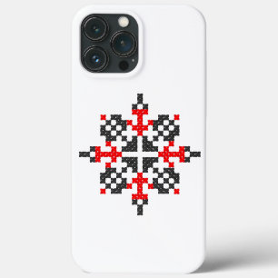 Funda Para iPhone 13 Pro Max Patrón folk ucraniano en negro y rojo. Ucrania