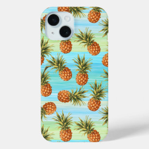 Funda Para iPhone 15 Patrón Fruto de piña Divertido Color de agua Rayas