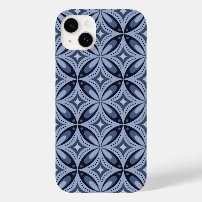 Funda De Case-Mate Para iPhone Patrón geométrico azul estilo retro (Reverso )