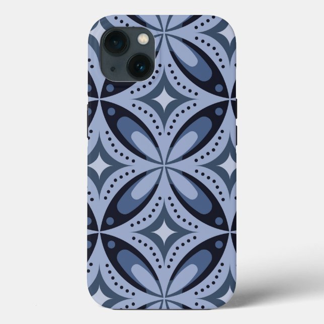 Funda De Case-Mate Para iPhone Patrón geométrico azul estilo retro (Reverso )