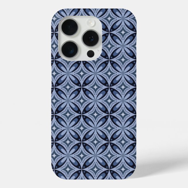 Funda De Case-Mate Para iPhone Patrón geométrico azul estilo retro (Reverso )
