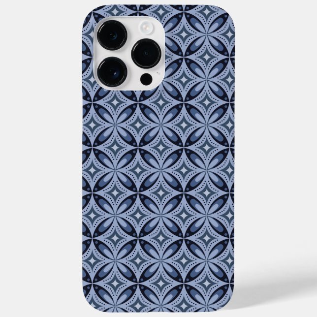 Funda De Case-Mate Para iPhone Patrón geométrico azul estilo retro (Reverso)