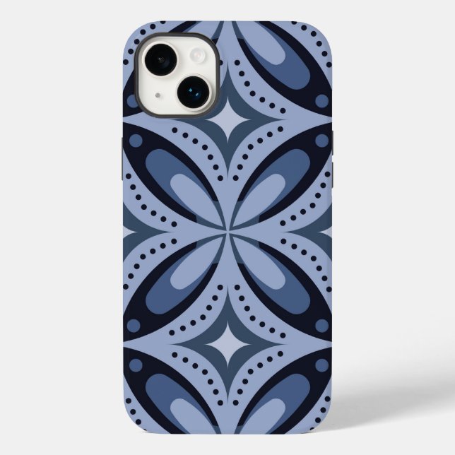 Funda De Case-Mate Para iPhone Patrón geométrico azul estilo retro (Reverso )