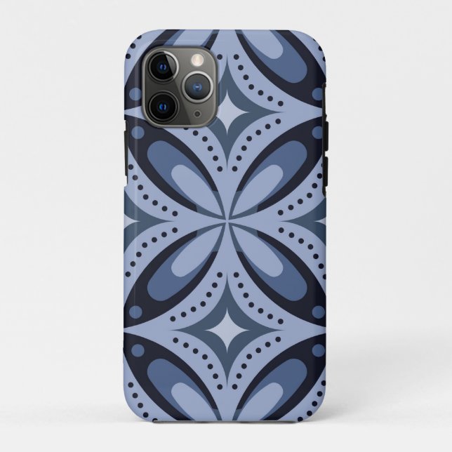 Funda De Case-Mate Para iPhone Patrón geométrico azul estilo retro (Reverso)