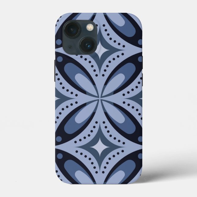 Funda De Case-Mate Para iPhone Patrón geométrico azul estilo retro (Reverso )