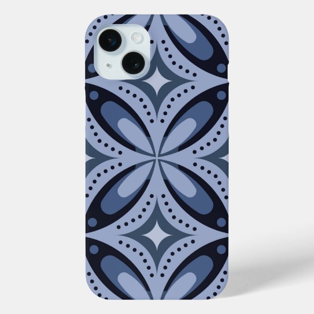 Funda De Case-Mate Para iPhone Patrón geométrico azul estilo retro (Reverso )