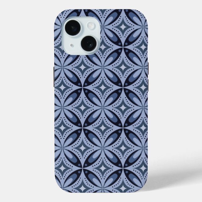 Funda De Case-Mate Para iPhone Patrón geométrico azul estilo retro (Reverso )