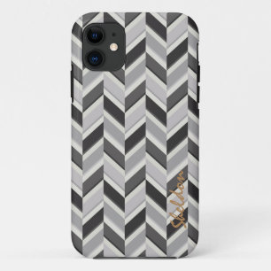 Funda Para iPhone 11 Patrón geométrico de chevron gris moderno monogram