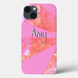 Funda Para iPhone 13 Patrón geométrico de color rosa y Naranja