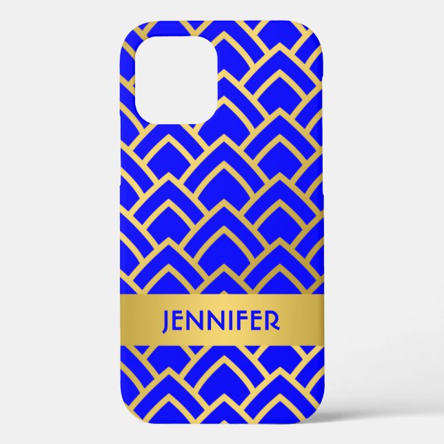 Funda De Case-Mate Para iPhone Patrón geométrico del arte azul dorado (Reverso )