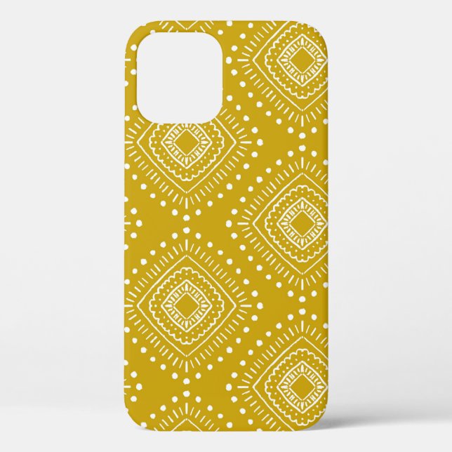 Funda De Case-Mate Para iPhone Patrón geométrico étnico: amarillo dorado, blanco (Reverso )