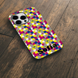 Funda Para iPhone 14 Pro Max De Case-Mate Patrón geométrico fuchsia nombre azul limón amaril