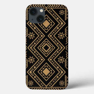 Funda Para iPhone 13 Patrón geométrico intrincado de oro negro en super